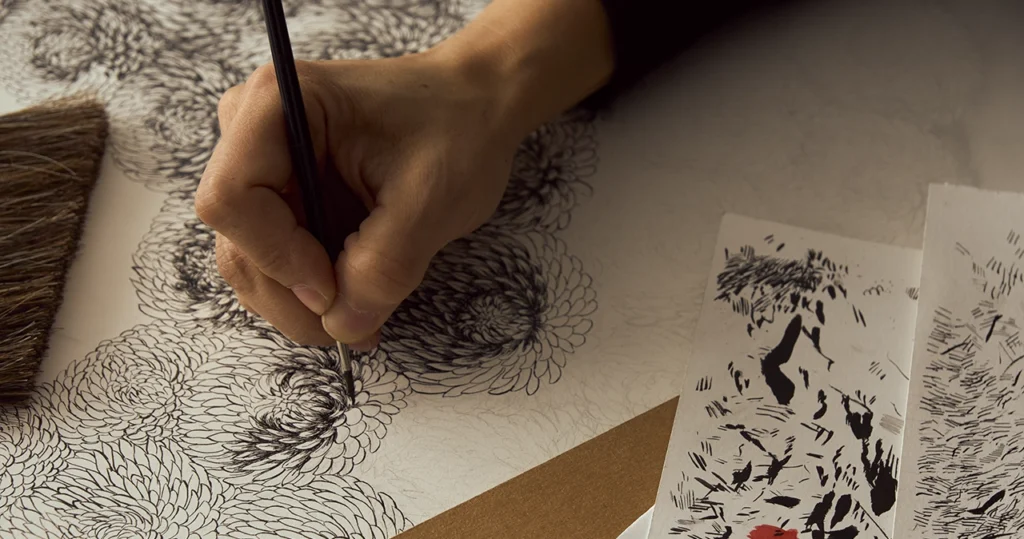drawing with a pen and ink